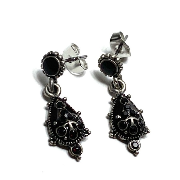 Earrings Dangles Drops Artisan Dark Red Almost Black Rhinestones Enamel - Picture 1 of 14